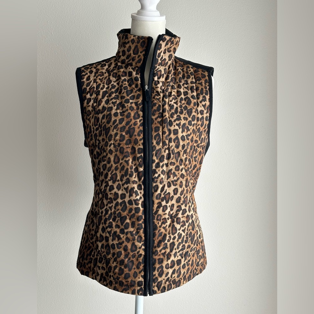 Lauren Ralph Lauren Animal Print Quilted Vest Black/Brown size Large